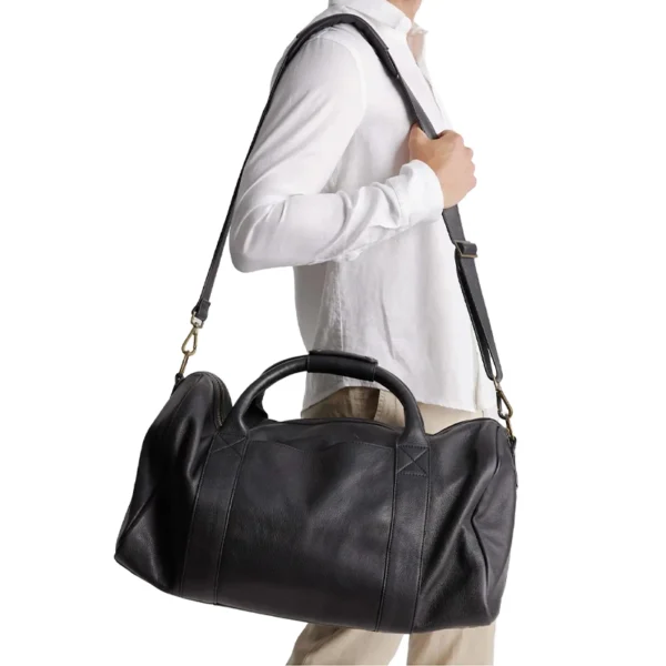 Mens Black Leather Duffle Bag Hang