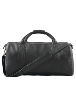 Mens Black Leather Duffle Bag Main