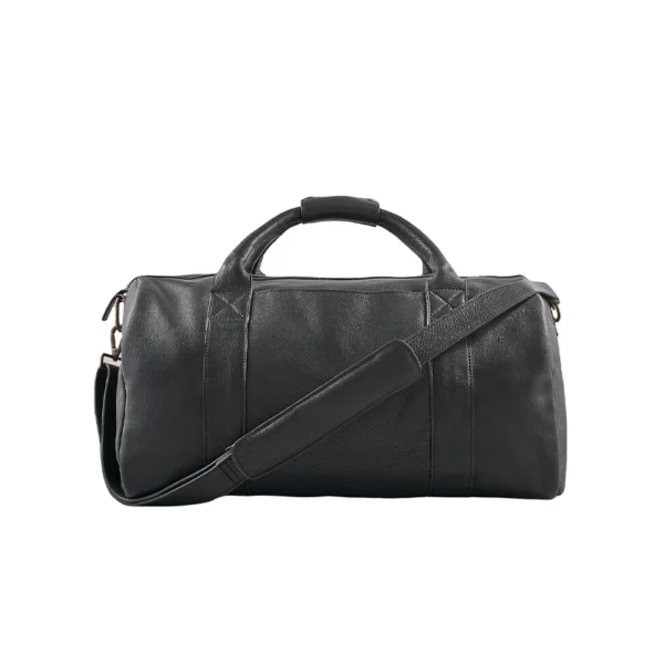 Mens Black Leather Duffle Bag Main