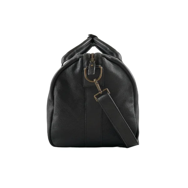 Mens Black Leather Duffle Bag Side