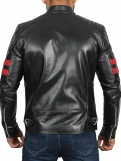 Mens Black Retro Slim Fit Biker Motorcycle Jacket Back