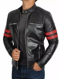 Mens Black Retro Slim Fit Biker Motorcycle Jacket Closure