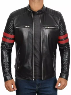 Mens Black Retro Slim Fit Biker Motorcycle Jacket Main
