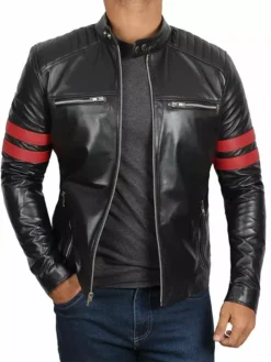 Mens Black Retro Slim Fit Biker Motorcycle Jacket Zipper