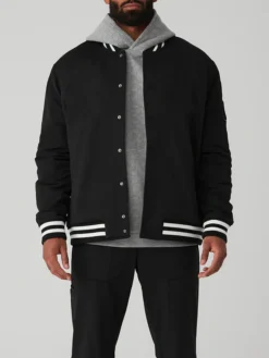 Mens Black Vintage Varsity Jacket Main