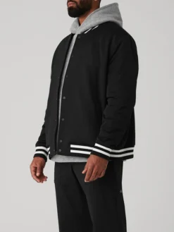 Mens Black Vintage Varsity Jacket Side