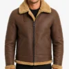 Mens Brown B3 Shearling Leather Flying Aviator Jacket