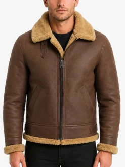 Mens Brown B3 Shearling Leather Flying Aviator Jacket