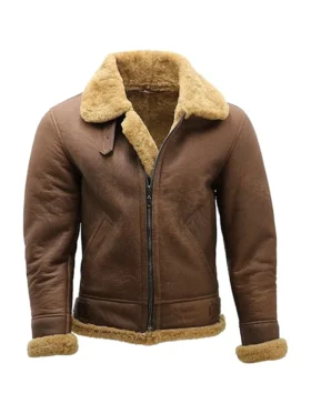 Men's Brown B3 Shearling Leather Flying Aviator Jacket