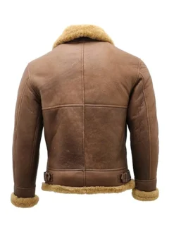Mens Brown B3 Shearling Leather Flying Aviator Jacket Back
