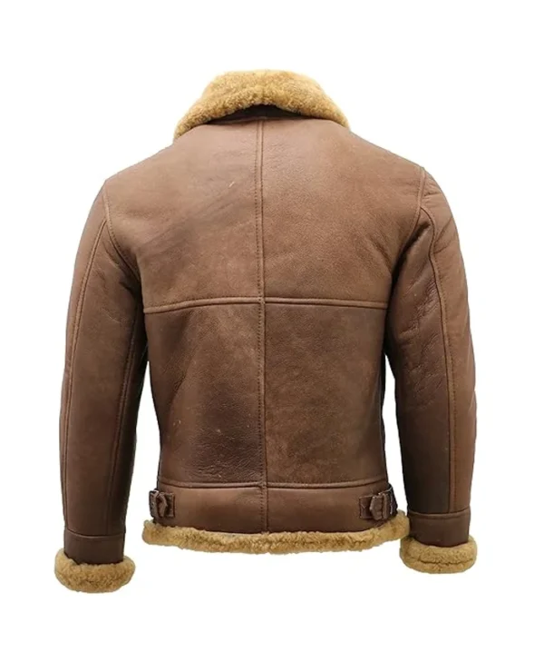 Mens Brown B3 Shearling Leather Flying Aviator Jacket Back