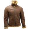 Mens Brown B3 Shearling Leather Flying Aviator Jacket Belted