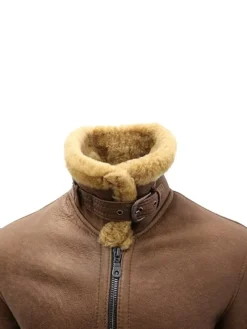 Mens Brown B3 Shearling Leather Flying Aviator Jacket Collar