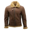 Mens Brown B3 Shearling Leather Flying Aviator Jacket Front