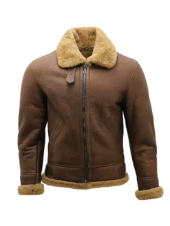 Mens Brown B3 Shearling Leather Flying Aviator Jacket Front
