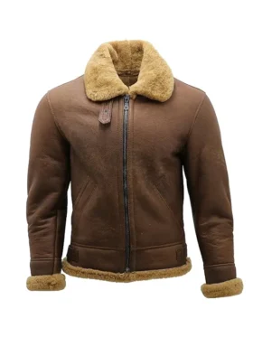 Men's Brown B3 Shearling Leather Flying Aviator Jacket Front