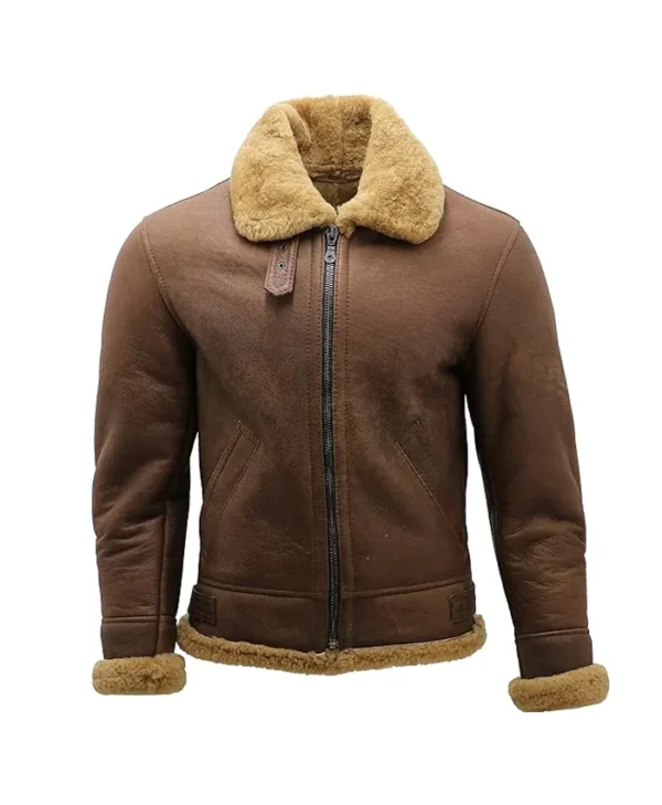 Mens Brown B3 Shearling Leather Flying Aviator Jacket Front