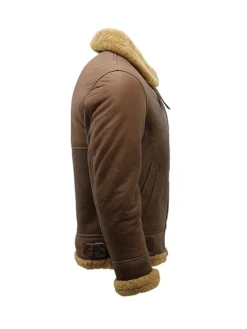 Mens Brown B3 Shearling Leather Flying Aviator Jacket Side