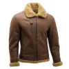 Mens Brown B3 Shearling Leather Flying Aviator Jacket Zipper
