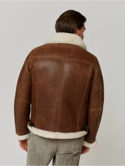 Mens Brown Leather Bomber Jacket Back
