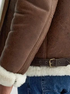 Mens Brown Leather Bomber Jacket Sleeves
