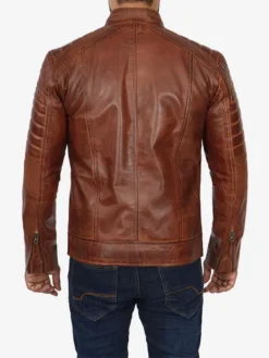 Mens Brown Leather Cafe Racer Jacket Back