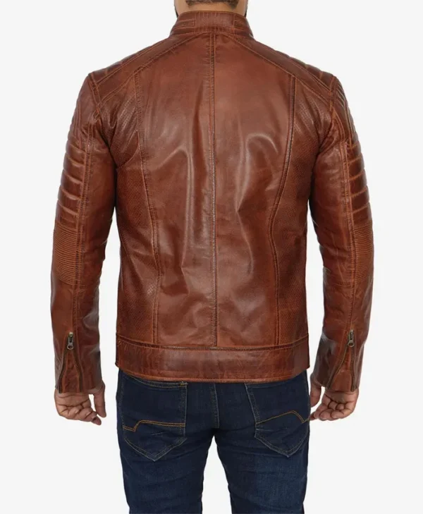 Mens Brown Leather Cafe Racer Jacket Back