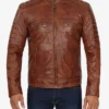 Mens Brown Leather Cafe Racer Jacket Main