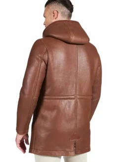 Mens Brown Leather Shearling Coat Back