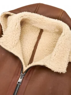 Mens Brown Leather Shearling Coat Collar
