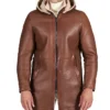 Mens Brown Leather Shearling Coat Pockets