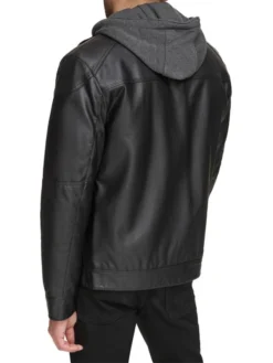Mens Cafe Racer Black Hooded Leather Jacket Back