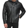 Mens Cafe Racer Black Hooded Leather Jacket Main
