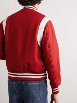 Mens Casual Red and White Varsity Jacket Back