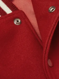 Mens Casual Red and White Varsity Jacket Buttoned