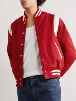 Mens Casual Red and White Varsity Jacket Front