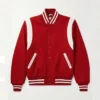 Men's Casual Red and White Varsity Jacket Main