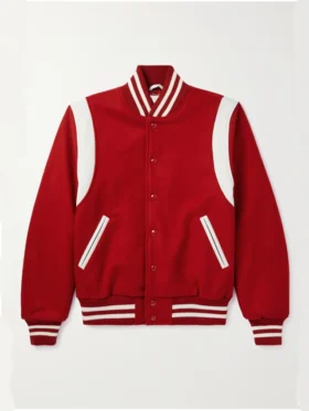 Men's Casual Red and White Varsity Jacket Main