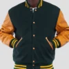 Mens Green And Yellow Lettermen Bomber Jacket Main