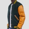 Mens Green And Yellow Lettermen Bomber Jacket Side