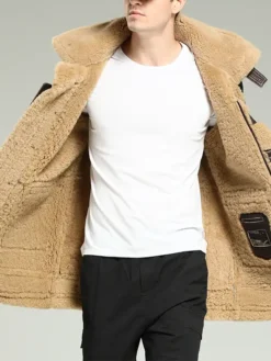 Mens Leather Brown Shearling Coat Inner