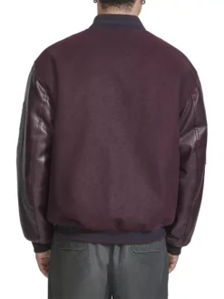 Mens Maroon Lettermen Bomber Jacket Back