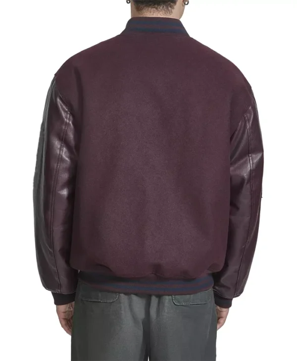Mens Maroon Lettermen Bomber Jacket Back