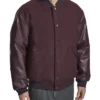 Mens Maroon Lettermen Bomber Jacket Main