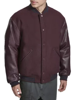 Mens Maroon Lettermen Bomber Jacket Main