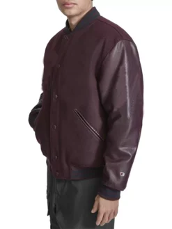 Mens Maroon Lettermen Bomber Jacket Side