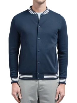 Mens Navy Blue Lettermen Varsity Jacket Buttoned