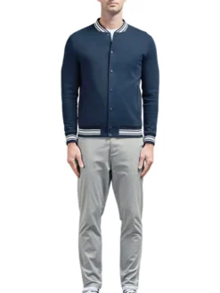 Mens Navy Blue Lettermen Varsity Jacket Stand Up