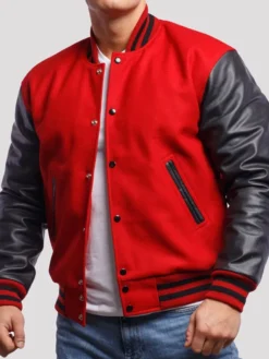Mens Red Leather Varsity Lettermen Jacket