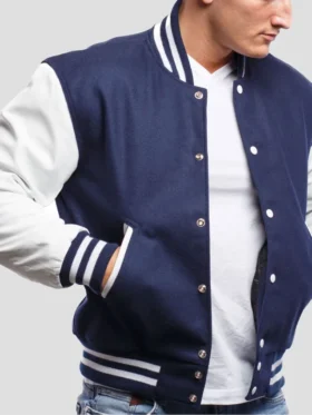 Men's Royal Blue Varsity Lettermen Jacket Buttoned